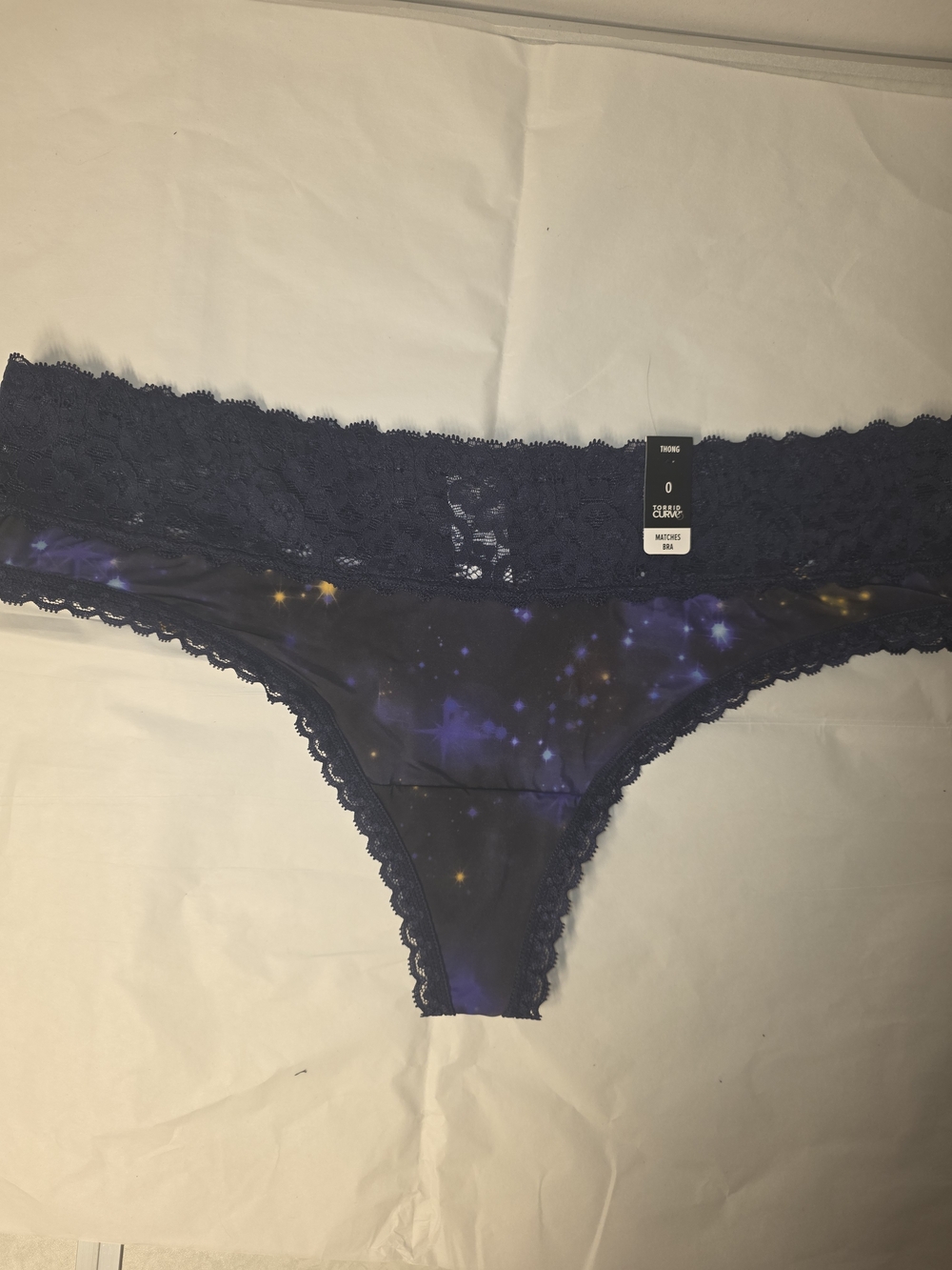Torrid Curve Lace-Trim Galaxy Print Thong - Navy
